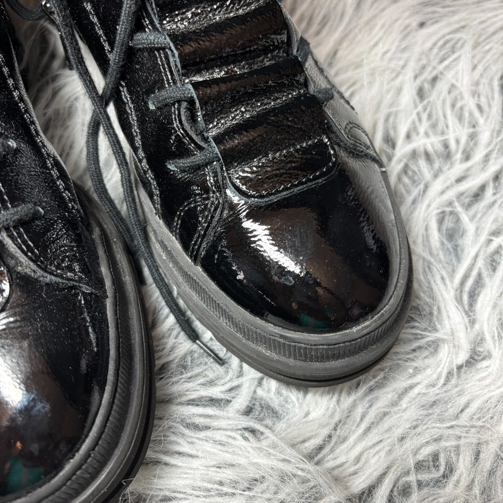 $499 Paul Green Combat Boot Black Patent Leather Merino Wool Austria Shoes 9.5US - Picture 6 of 11